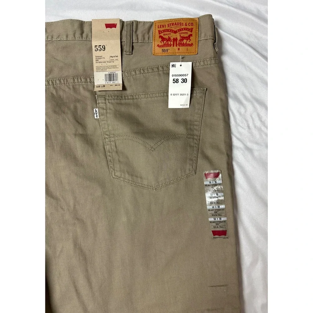 Levis 559 Relaxed Straight Fit Mens Jeans Khaki Tan Big and Tall 58x30 NWT